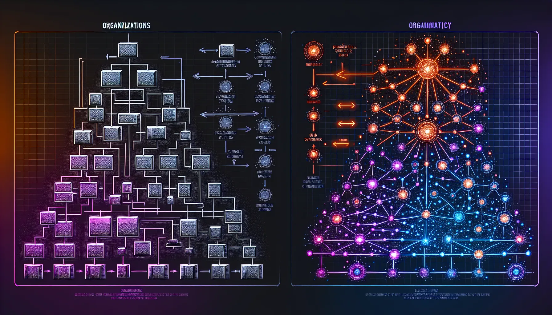 従来のヒエラルキー型組織図からAIネットワーク型組織図への変容