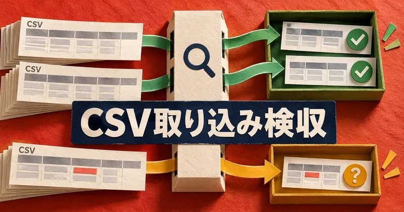 CSV取り込みの検収で合格データと確認待ちデータを分ける図